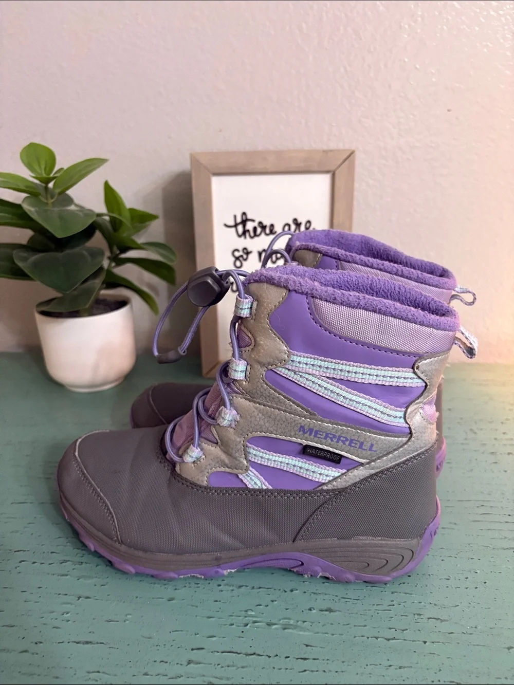 Merrell Kids Waterproof Boots in Gray and Purple